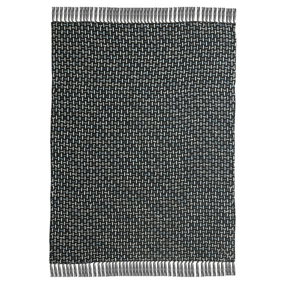 HomeRoots 516603 Woven Cotton Geometric Throw Blanket, Black & Blue