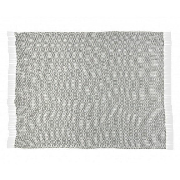 HomeRoots 516606 Woven Cotton Geometric Throw Blanket, Gray & White