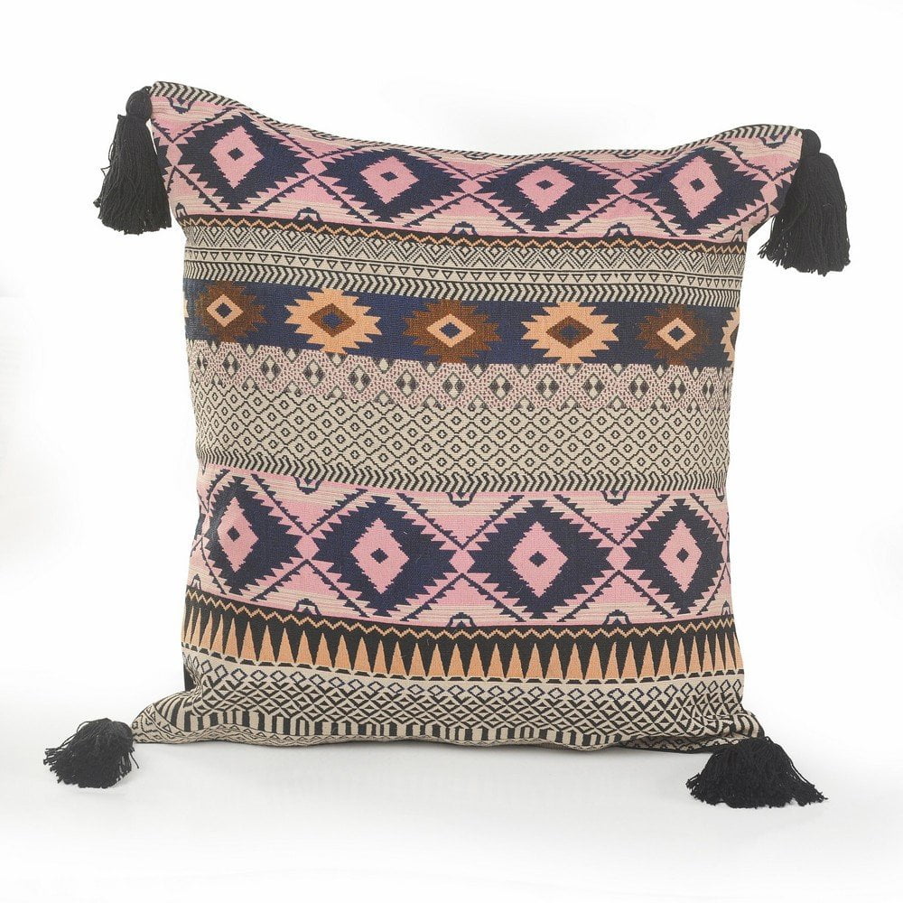 Southwestern Multicolor Cotton Pillow with Tassels, 20" x 20"