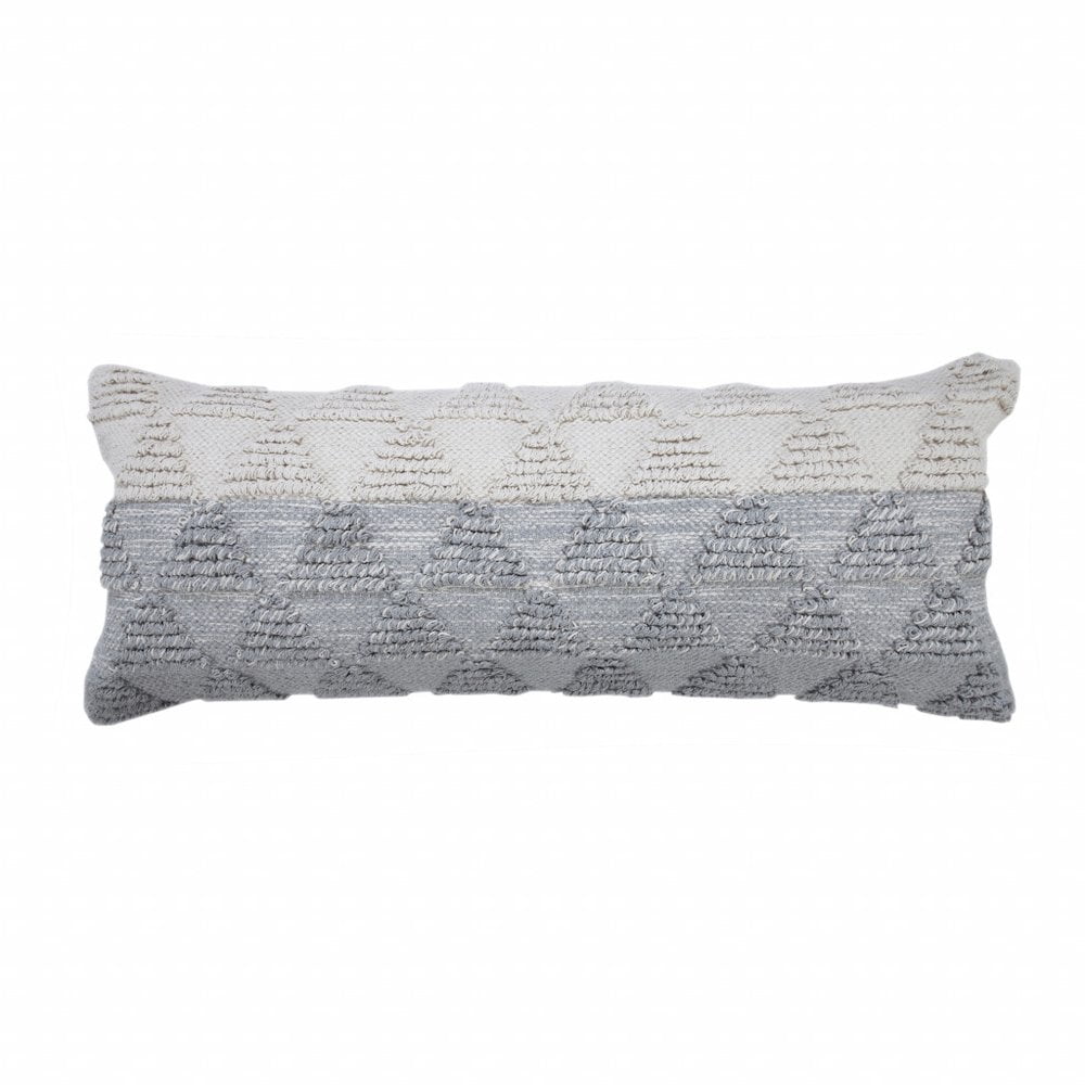 Heathered Gray and Off-White Geometric Cotton Lumbar Pillow