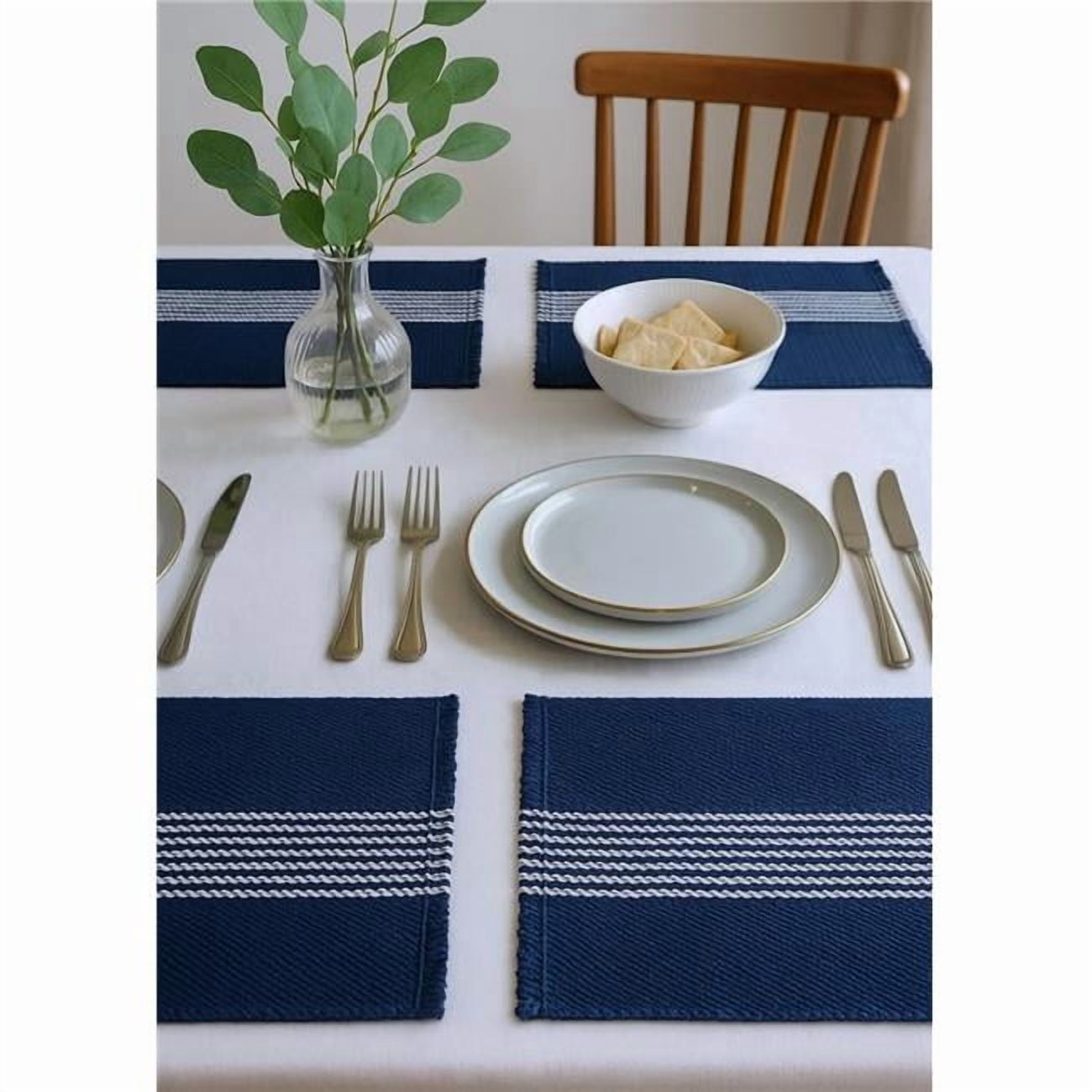 HomeRoots 517424 19 in. Navy Blue & White Striped Cotton Placemats - Set of 4