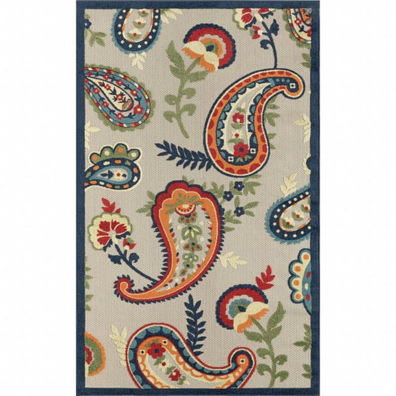 HomeRoots 517459 4 x 6 ft. Paisley Non Skid Indoor Outdoor Area Rug Blue