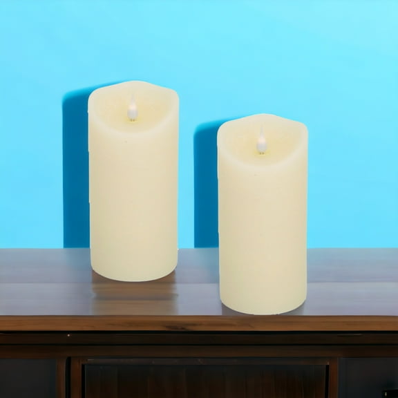 HomeRoots 517666 Flameless Pillar Candle, Beige - Set of 2