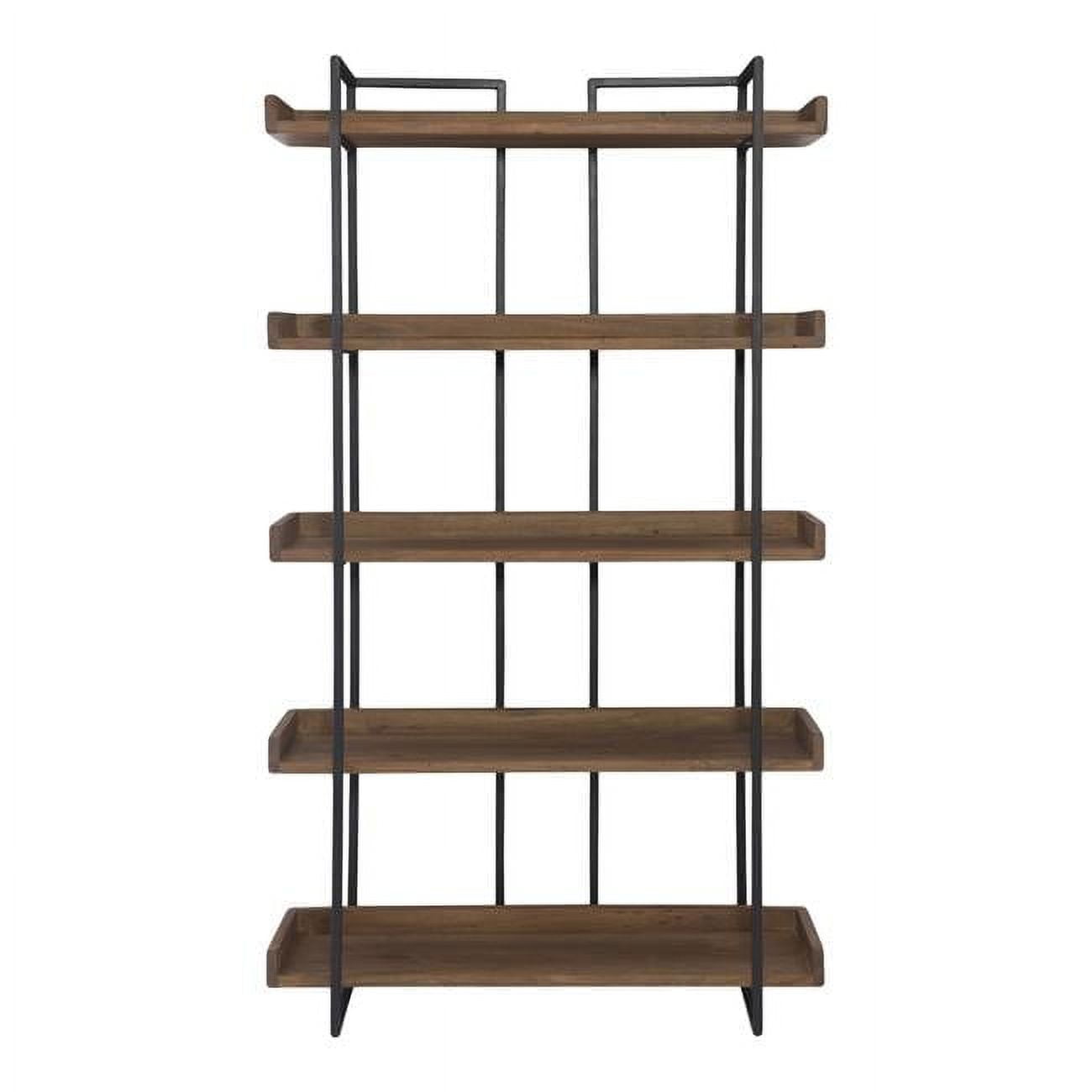 Light Brown Wood and Iron 5-Tier Industrial Bookcase