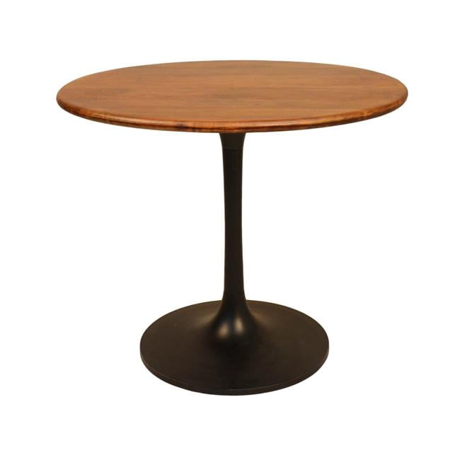 HomeRoots 517768 36 in. Rounded Solid Wood & Iron Pedestal Base Dining Table, Brown & Black