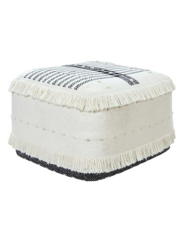 HomeRoots 517911 18 in. 100 Percent Cotton Transitional Ottoman, White