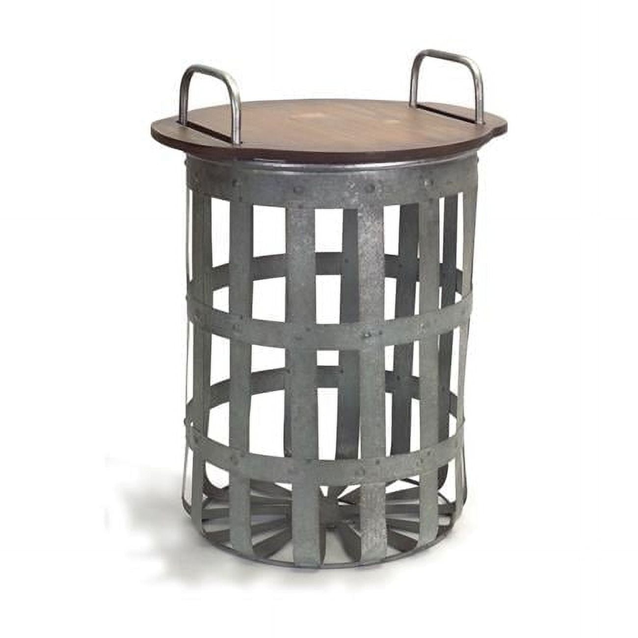 Galvanized Wood-Top Metal Drum Side Tables, Set of 2