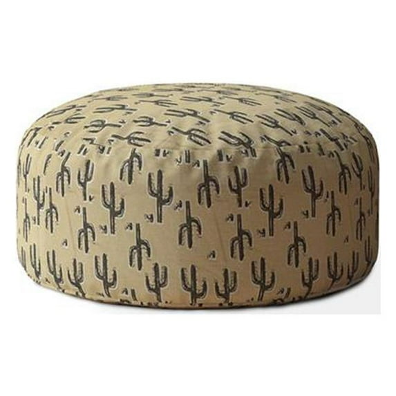 HomeRoots 518354 20 x 24 x 24 in. Beige Cotton Round Floral Pouf Ottoman
