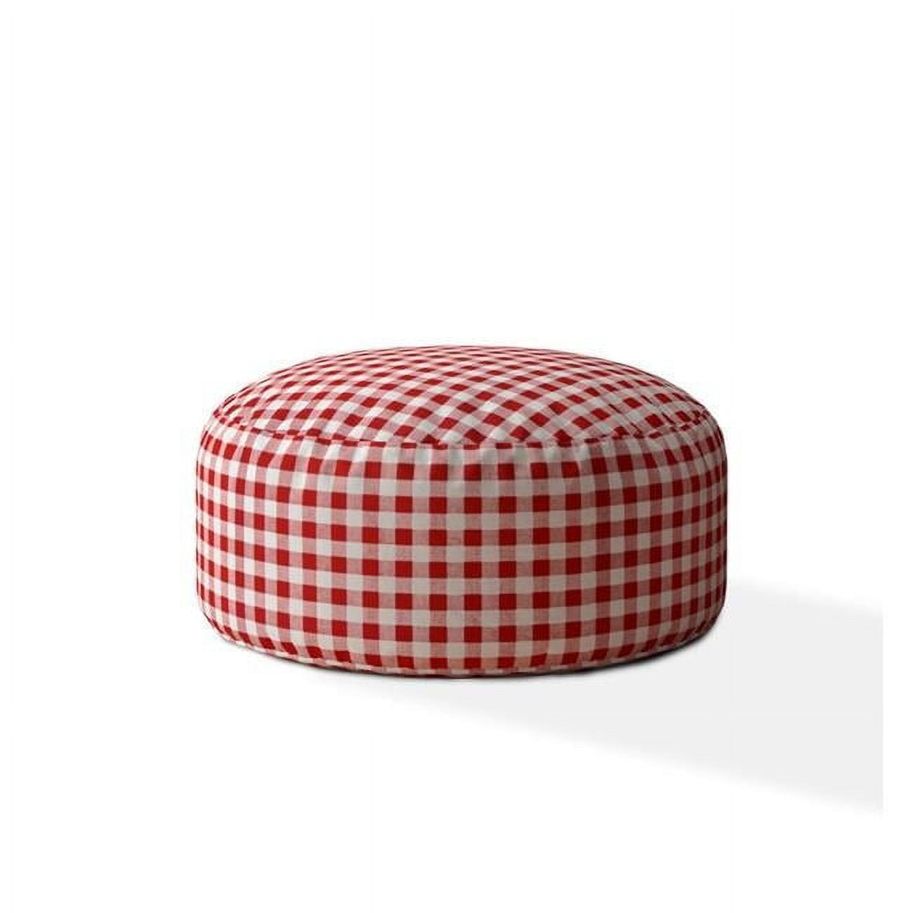 HomeRoots 518504 20 x 24 x 1 in. Red & White Cotton Round Gingham Pouf Cover