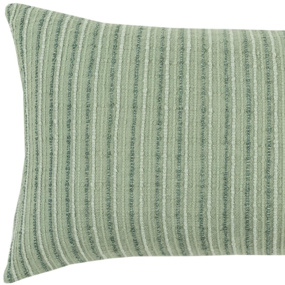 Mint Green Striped Cotton Lumbar Throw Pillow