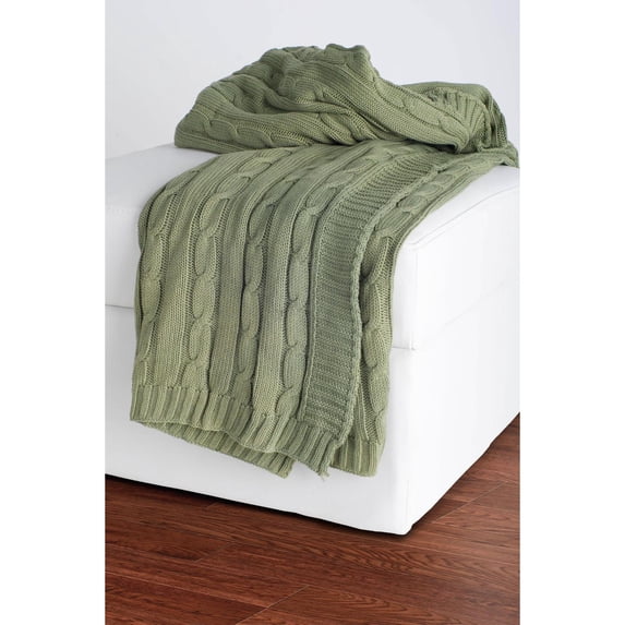 HomeRoots 518768 Olive & Green Knitted 100 Percent Cotton Throw Blanket