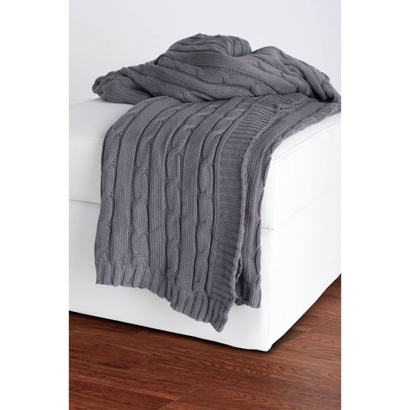 HomeRoots 518771 Light Grey Knitted 100 Percent Cotton Throw Blanket