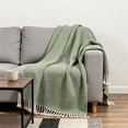 thumbnail image 1 of HomeRoots 518809 50 x 60 in. Green Cotton Woven Geometric Throw Blanket with Fringe, 1 of 1
