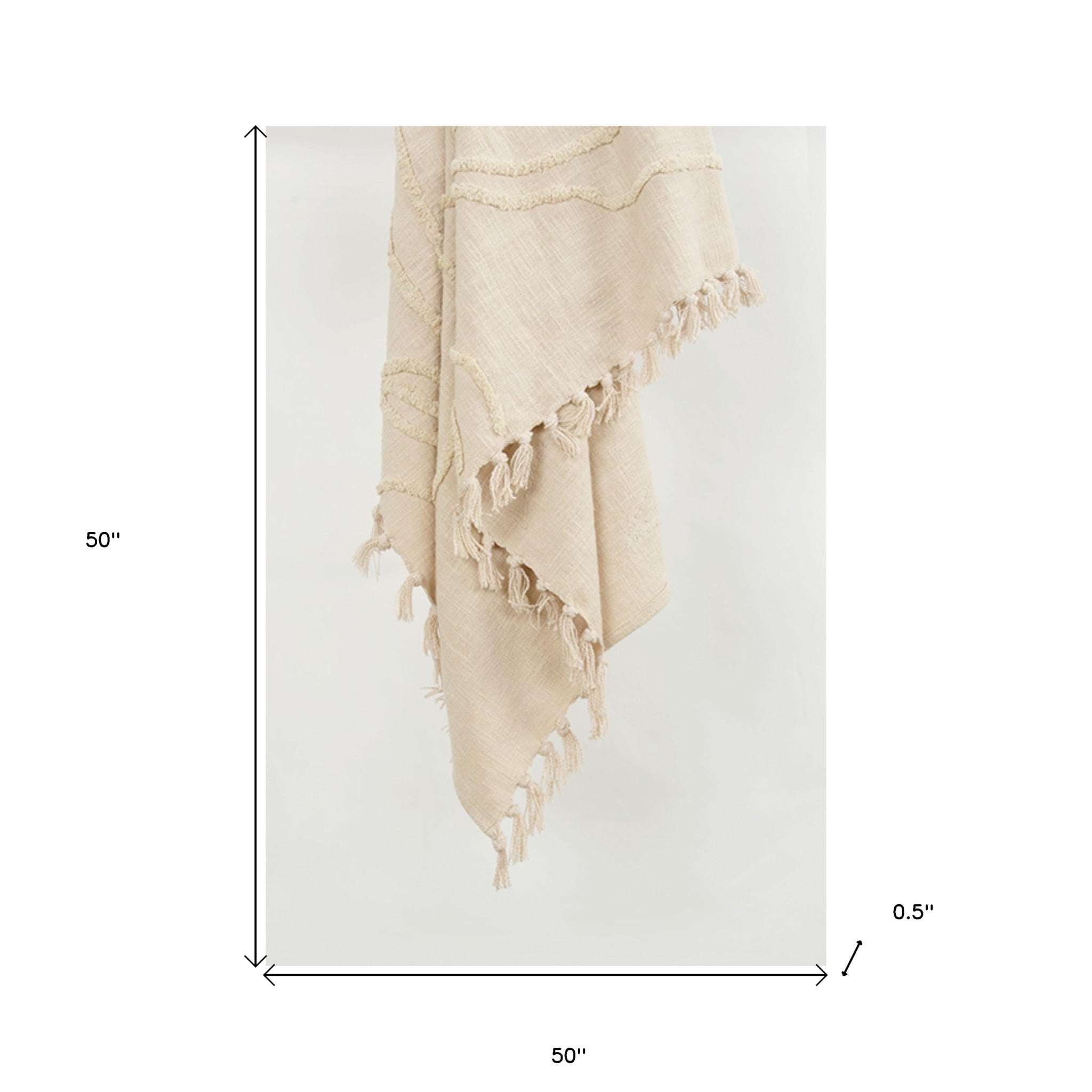 Natural Ivory Handwoven Cotton Throw Blanket with Tassels