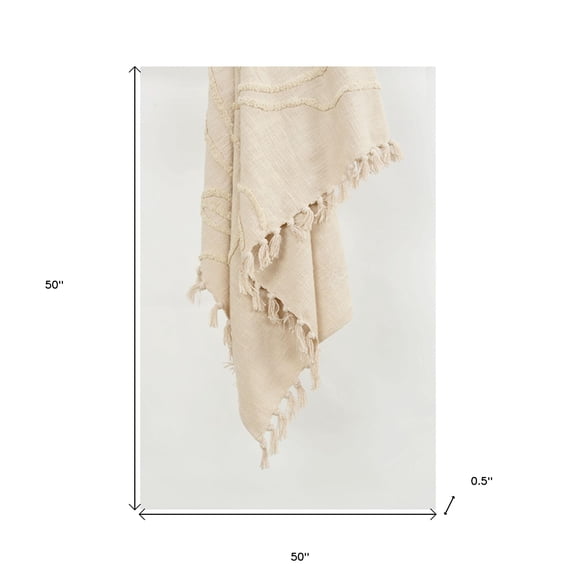 HomeRoots 518824 Natural Woven 100 Percent Textured Cotton Throw Blanket