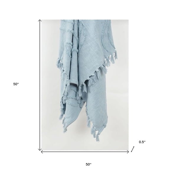 HomeRoots 518837 Light Blue Woven 100 Percent Textured Cotton Throw Blanket