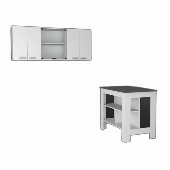 HomeRoots 519045 41 in. White & Dark Brown Kitchen Cart Island Set with Storage