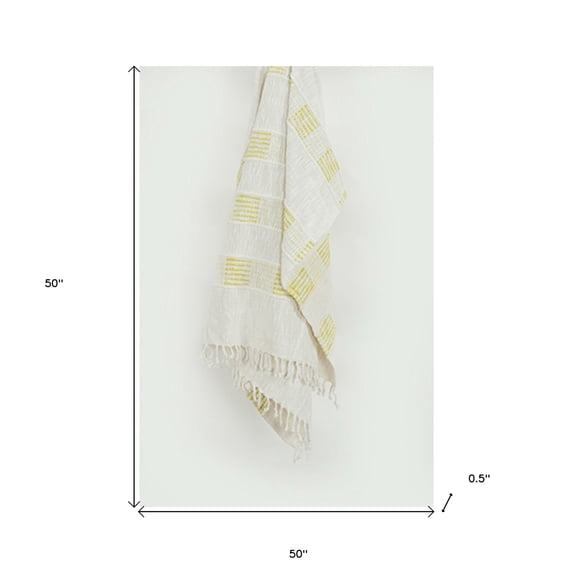HomeRoots 519081 Yellow Woven Cotton Throw Blanket