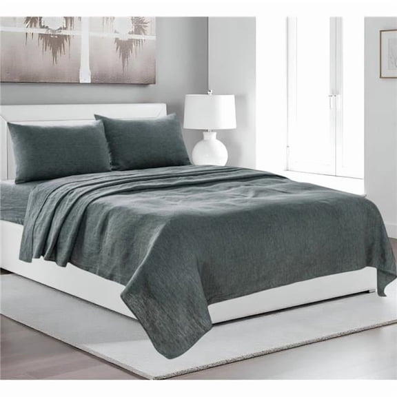 HomeRoots 520715 Linen Sheet Set, Slate Gray - 4 Piece