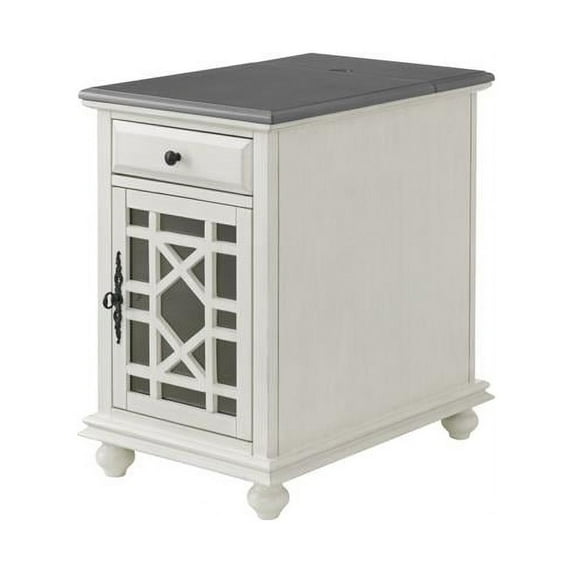 HomeRoots 520885 25 in. Solid Wood End Table with Drawer, White & Gray