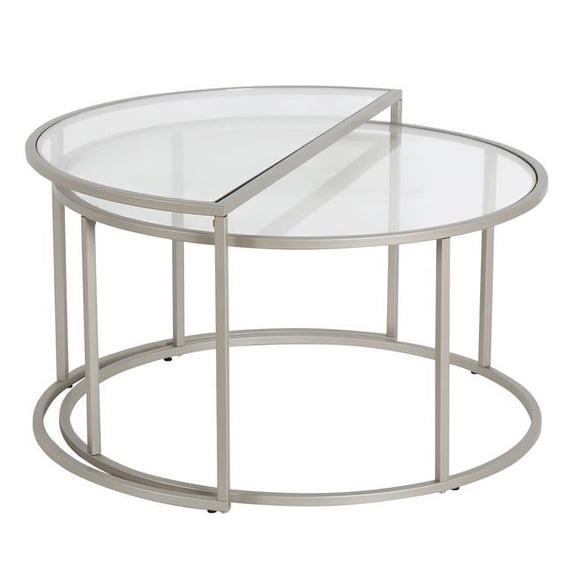 HomeRoots 521012 18 x 33 x 18 in. Silver Glass Half-Circle Nested Coffee Table - Set of 2