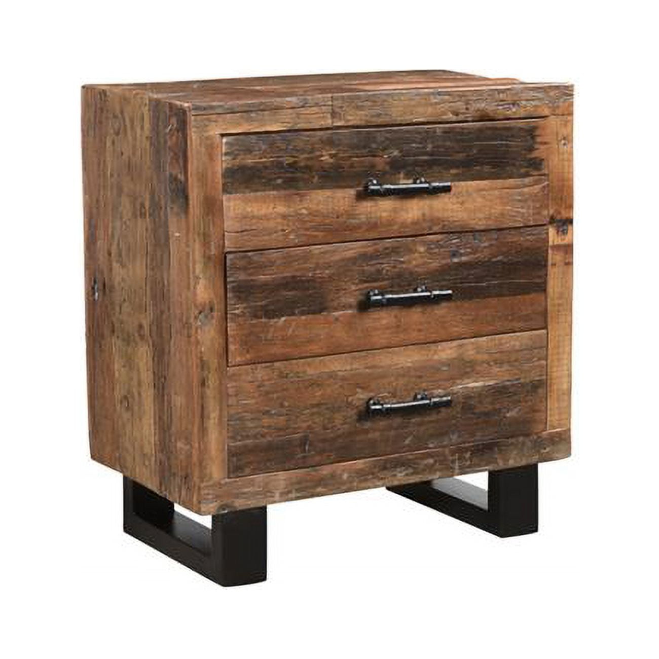 HomeRoots 521225 30 in. Distressed Three Drawer Wood & Metal Nightstand ...
