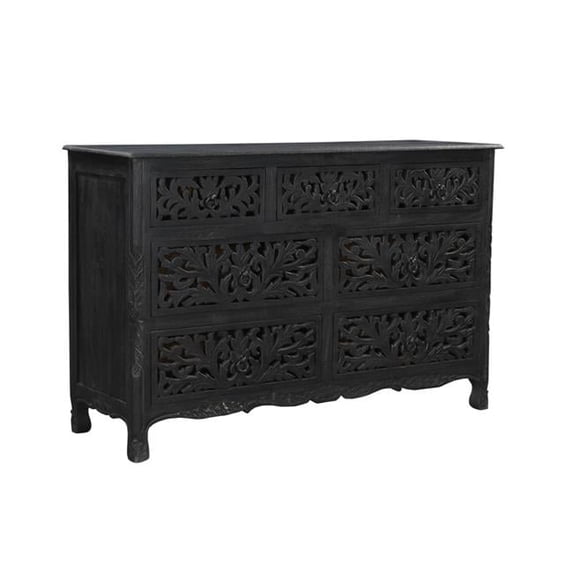 HomeRoots 521236 57 in. Black Solid Wood Seven Drawer Dresser