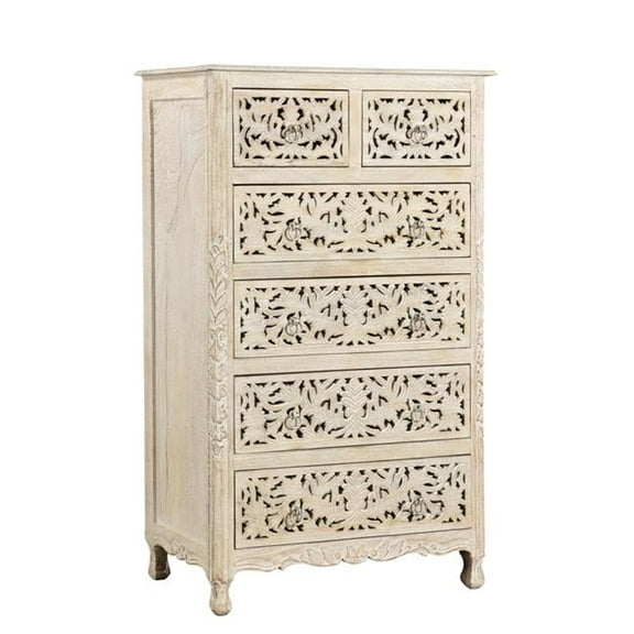 HomeRoots 521239 35 in. White Solid Wood Six Drawer Chest