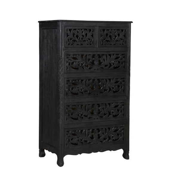 HomeRoots 521240 35 in. Black Solid Wood Six Drawer Chest