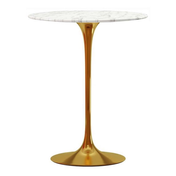 HomeRoots 521331 32 in. Rounded Marble & Metal Bar Table, White & Gold