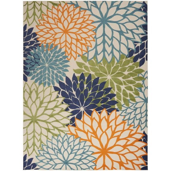 HomeRoots 521639 10 x 14 ft. Blue & Green Floral Power Loom Rectangle Area Rug