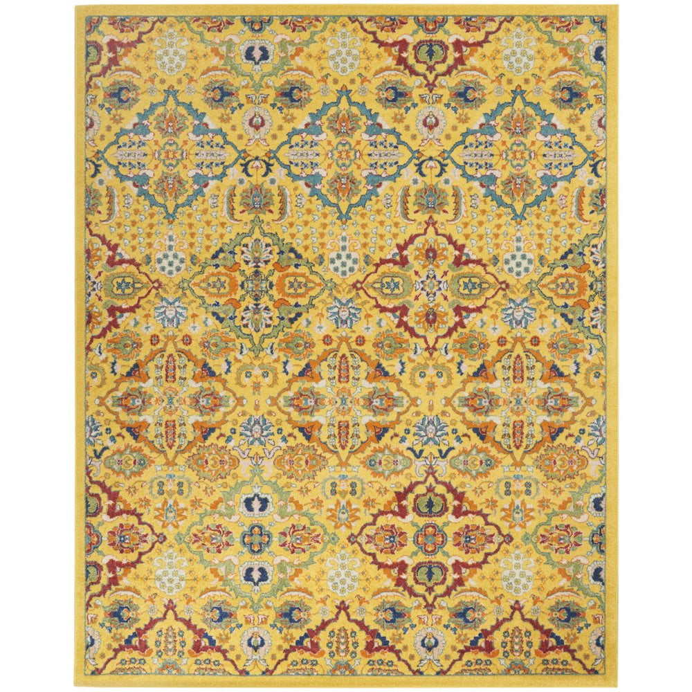 Bohemian Bliss Yellow Floral 9' x 12' Low-Pile Area Rug