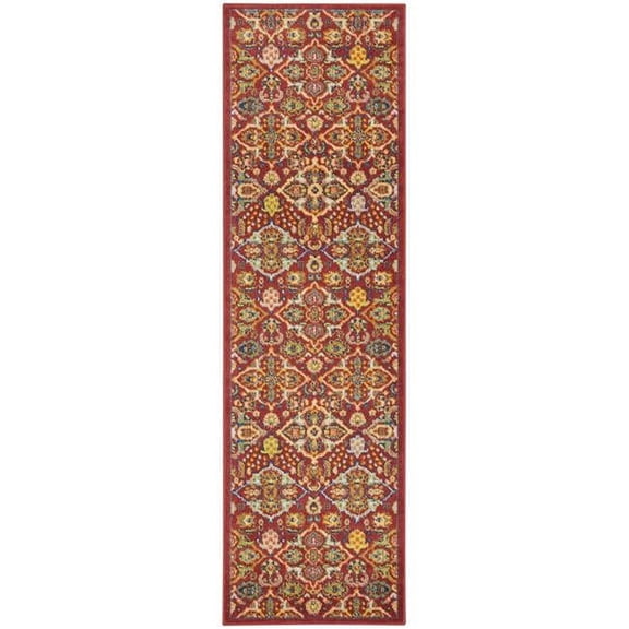 HomeRoots 521683 8 ft. Red Floral Power Loom Runner Area Rug