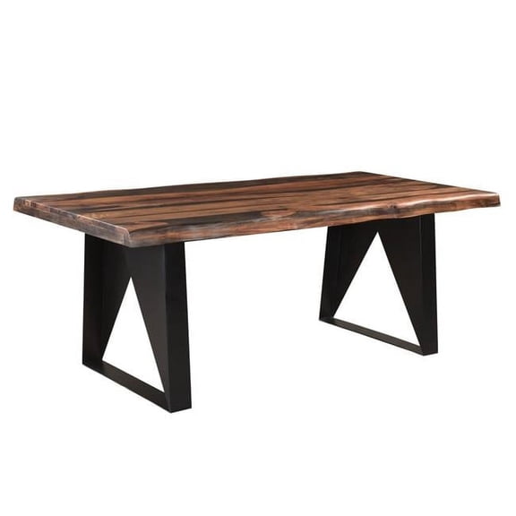 HomeRoots 521823 80 in. Dark Brown & Black Solid Wood & Metal Dining Table