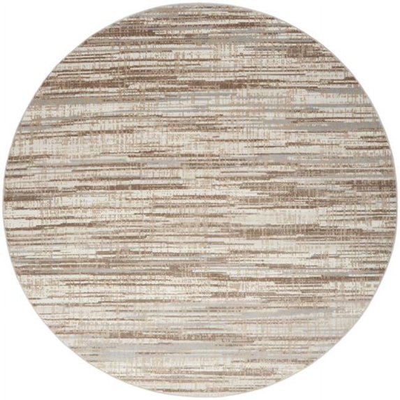 HomeRoots 522067 8 ft. Brown Abstract Power Loom Round Area Rug