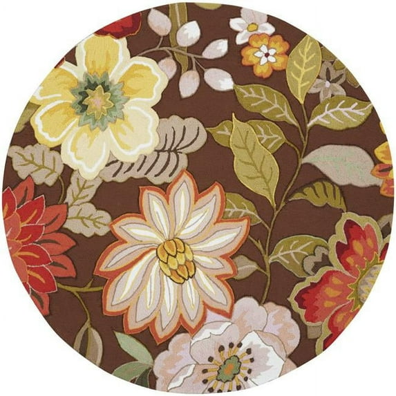 HomeRoots 522232 6 ft. Brown Floral Hand Hooked Handmade Round Area Rug