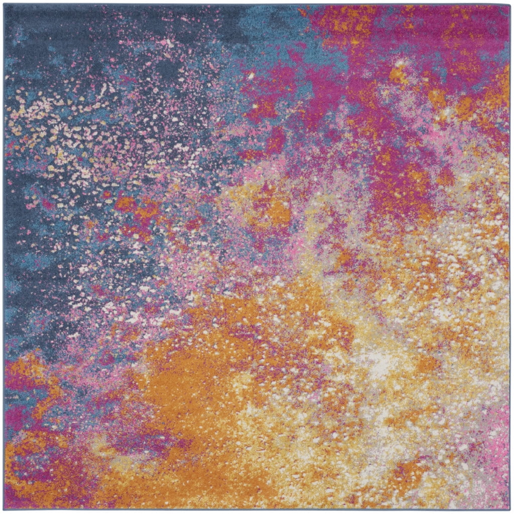HomeRoots 522465 8 ft. Blue Abstract Power Loom Square Area Rug ...