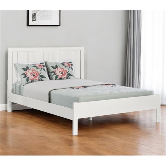 HomeRoots 523622 Shiplap Texture Solid Wood Queen Bed Frame, White