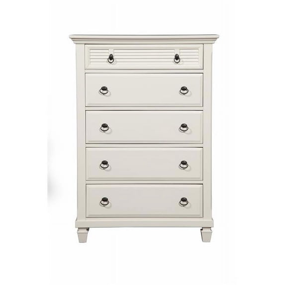 HomeRoots 524102 38 in. White Solid Wood Five Drawer Chest