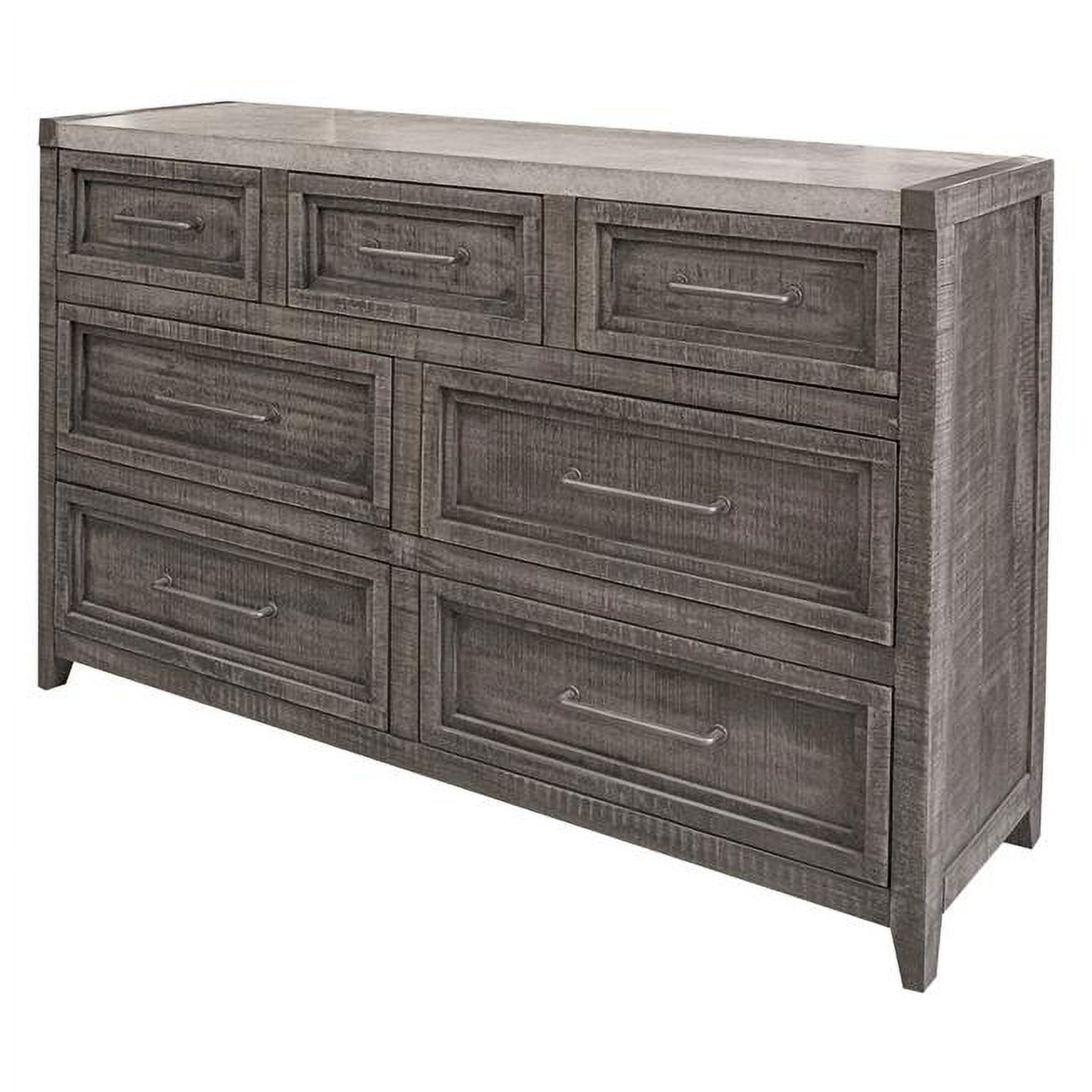 Rustic Gray Mango Wood Triple Dresser with Metal Handles