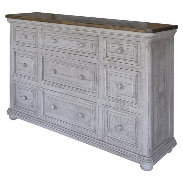 HomeRoots 524549 62 in. Gray Solid Wood Nine Drawer Triple Dresser - Walmart.com