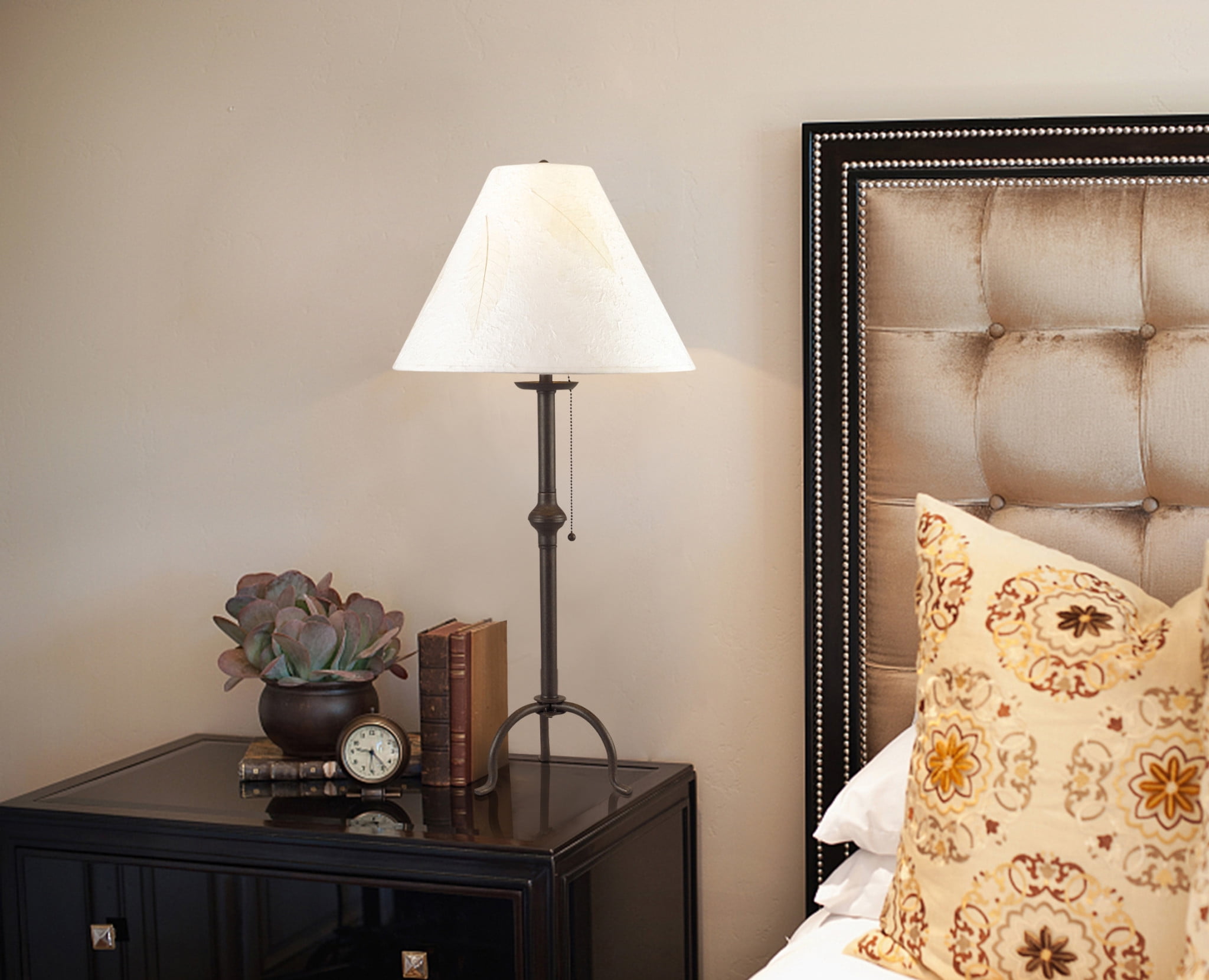 HomeRoots 524778 Black Metal Table Lamp with Off White Empire Shade