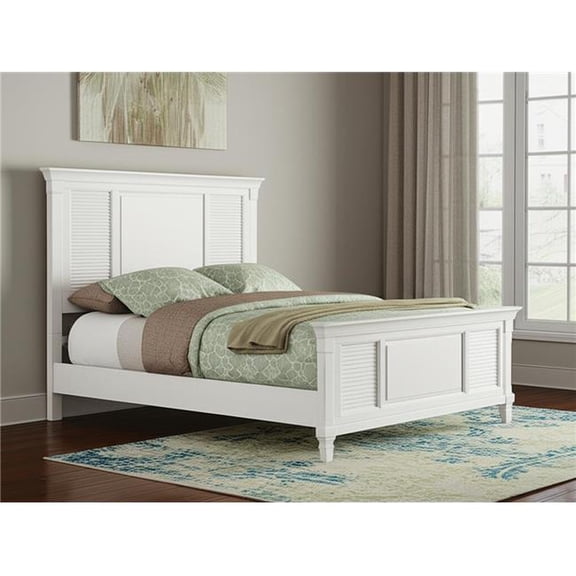 HomeRoots 524845 White Ribbed Texture Solid Wood California King Bed Frame