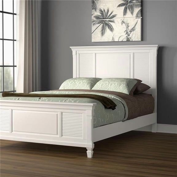 HomeRoots 524847 White Ribbed Texture Solid Wood Queen Bed Frame