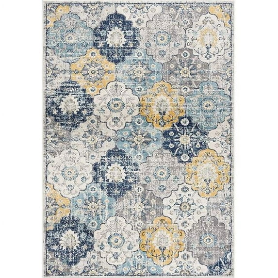 HomeRoots 524884 8 ft. Round Geometric Washable Non Skid Area Rug, Rust