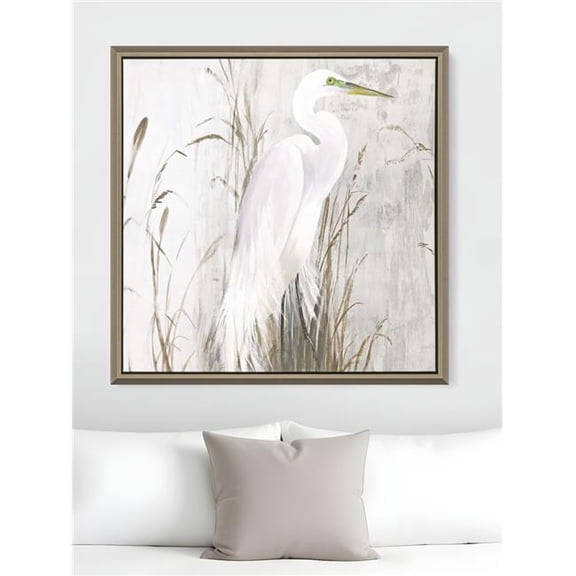 HomeRoots 525495 Heron in the Reeds Silver Floater Frame Print Wall Art
