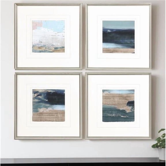 HomeRoots 525504 Rustic Mosaic Silver Framed Print Wall Art, Set of 4