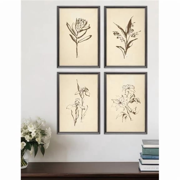 HomeRoots 526140 Vintage Line Black Framed Print Wall Art, Set of 4