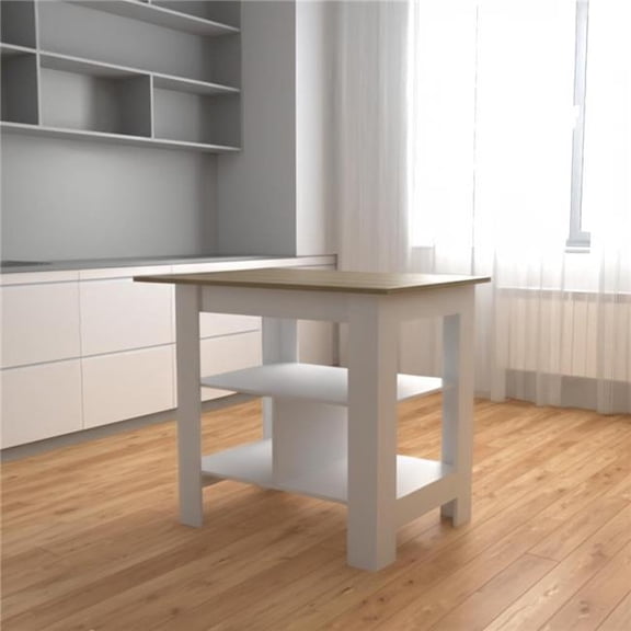 HomeRoots 526158 35 in. Natural & White Wood Kitchen Island with Storage