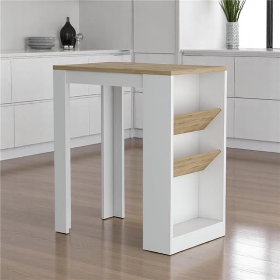 HomeRoots 526159 36 in. Natural & White Wood Kitchen Island with Storage
